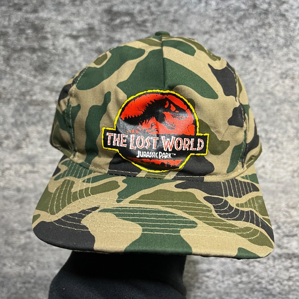 Vintage Jurassic Park The Lost World Camo Snapback Hat 1997 Adjustable Cap - Picture 2 of 7